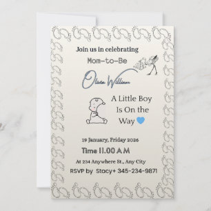 Invitation Faireparts Empreintes de Pied Bleu Classique & Inv