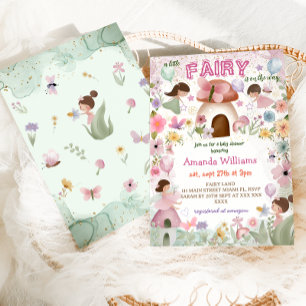 Invitation Fairy Baby Girl Douche rose Floral