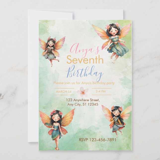 Invitation Fairy Birthday Party (Devant)