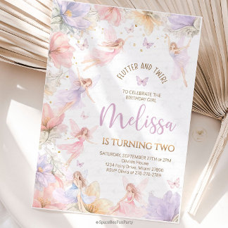 Invitation Fairy Birthday Wildflower Butterflies