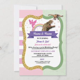 Invitation  Fairy & Dinosaur Joint Garçon fille Anniversaire 