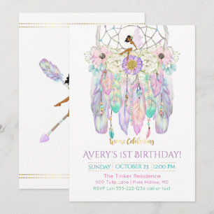 Invitation Fairy Dream Catcher Boho Feathers Flèches