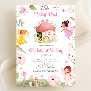 Invitation Fairy First Anniversaire Fantaisiste Floral 1ère