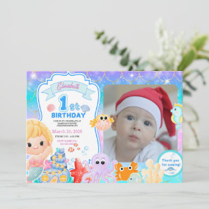Invitation Fairy First Anniversaire Violet Mer Photo 1ère Fêt