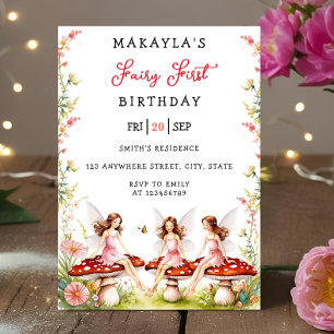 Invitation Fairy First Birday Forest Aquarelle Champagne