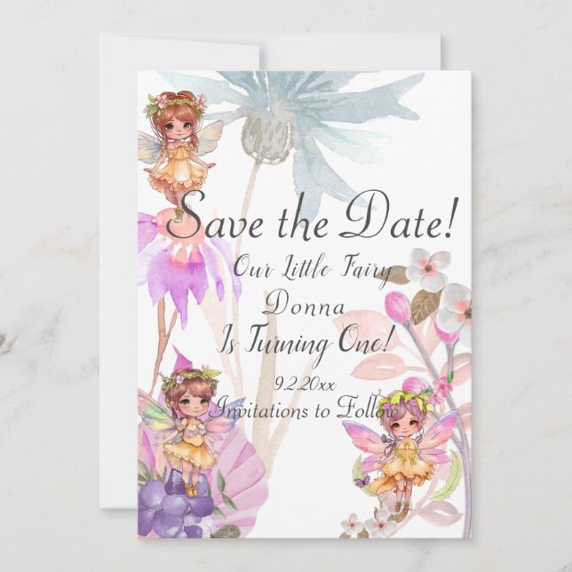 Invitation Fairy First Birthday Enregistrer la date (Devant)