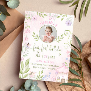 Invitation Fairy First Birthday Forest Champignons Photo
