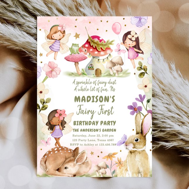Invitation Fairy First Birthday Girl 1st Fairy Forest Magique (Créateur téléchargé)