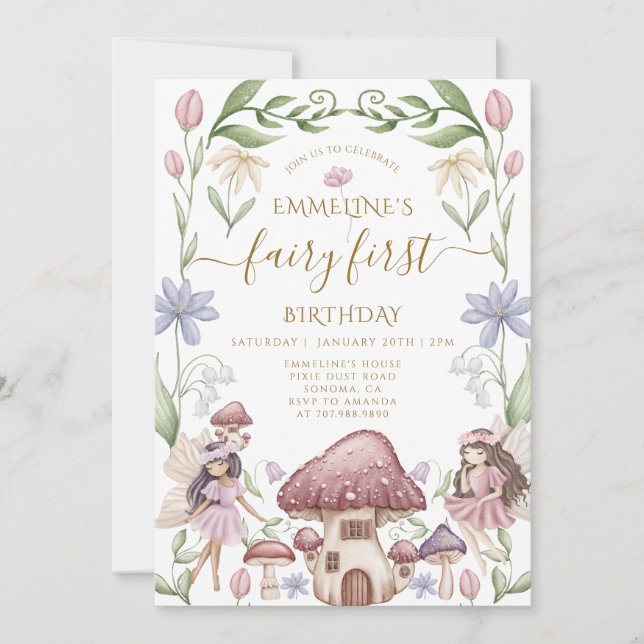 Invitation Fairy First Enchanted Forest Girl 1er anniversaire (Devant)