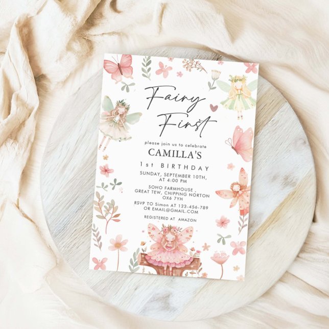 Invitation Fairy First Girl Whimsical Birthday Party (Créateur téléchargé)