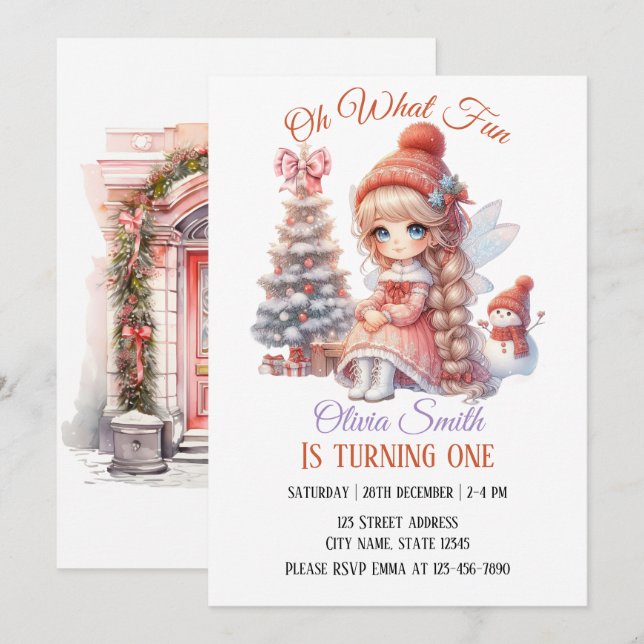 Invitation Fairy First Girl's 1st Birthday (Devant / Derrière)