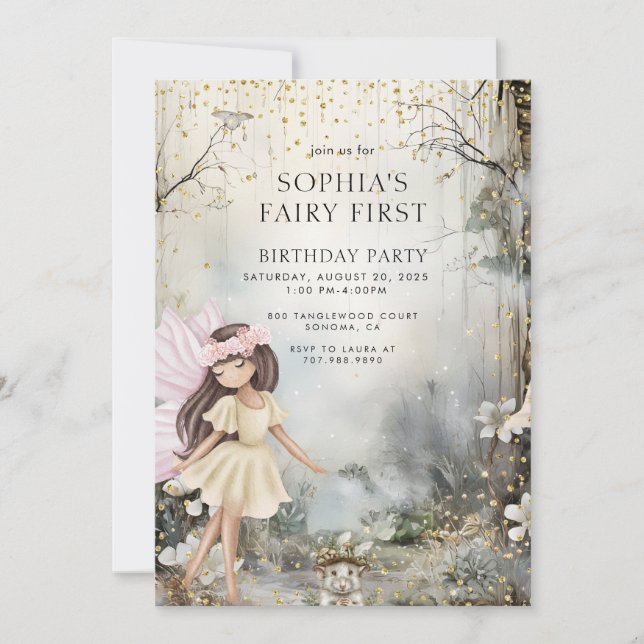 Invitation Fairy First Girl's Birthday Enchanted Forest (Devant)