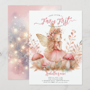 Invitation Fairy First Pink Gold Champhrooms Filles 1er anniv