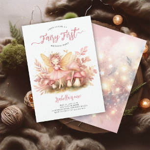 Invitation Fairy First Pink Gold Magical Girls 1er anniversai