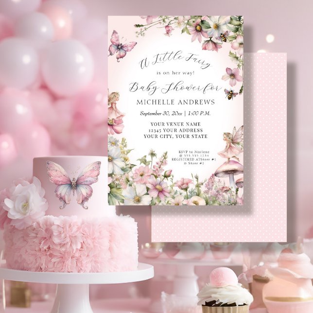 Invitation Fairy Garden Champagne Floral Rose Girl Baby showe (Créateur téléchargé)