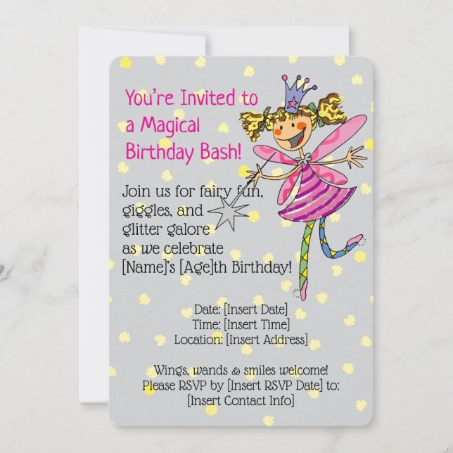 Invitation Fairy Girl Birthday Party (Devant)