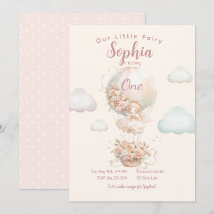 Invitation Fairy Girl Hot Air Balloon premier anniversaire
