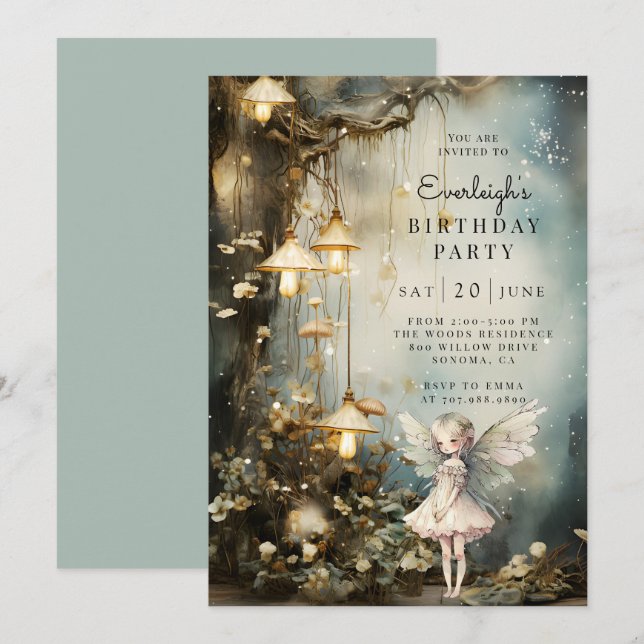 Invitation Fairy Girl's Birthday Party (Devant / Derrière)