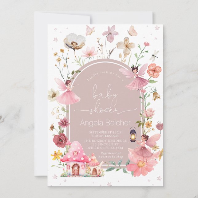 Invitation Fairy House - Blush Boho Baby shower Fleur sauvage (Devant)