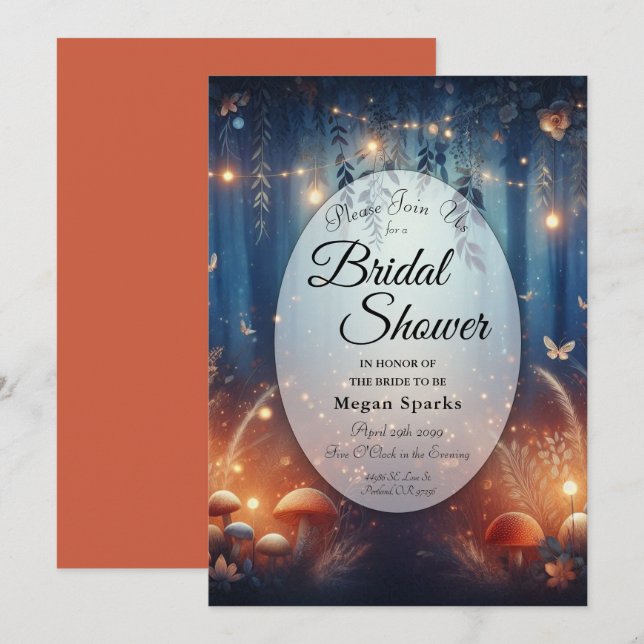 Invitation Fairy Lights in a Moonlit Forest Bridal Shower (Devant / Derrière)