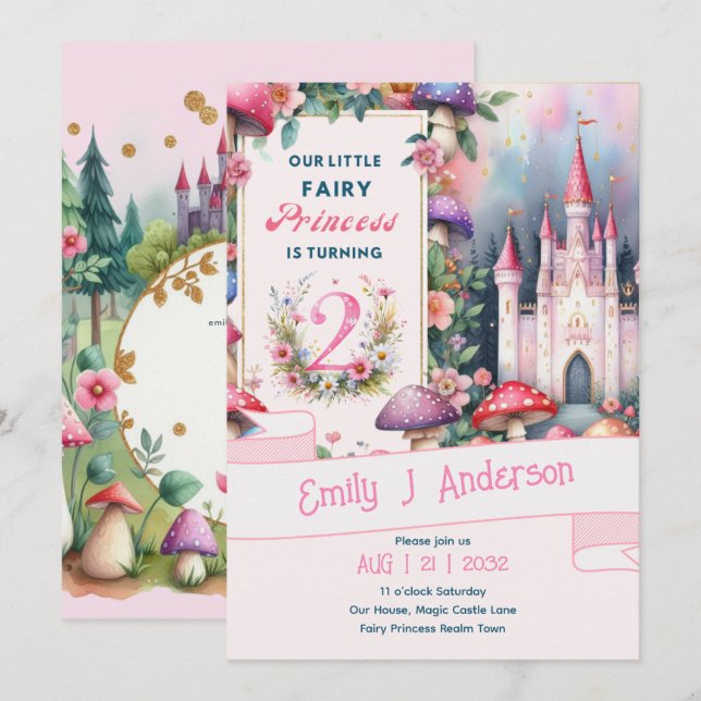 Invitation Fairy Princess 2e anniversaire Fairy Tale Fairycor (Devant / Derrière)