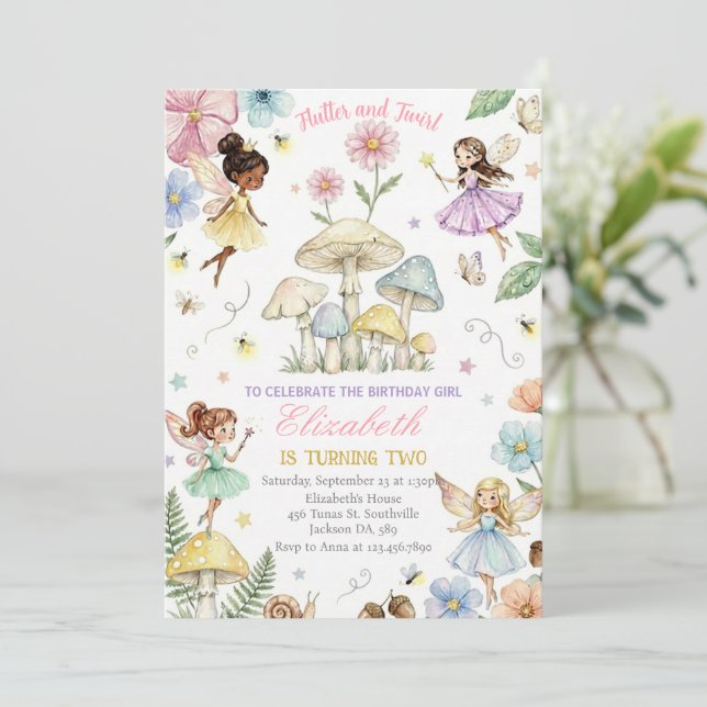 Invitation Fairy Princess Flower Garden Girls Birthday (Debout devant)
