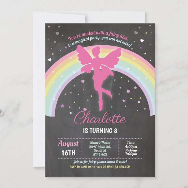 Invitation Fairy Rainbow Party Anniversaire fées magiques (Devant)