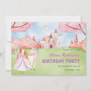 Invitation Fairy tale château princess unicorne anniversaire