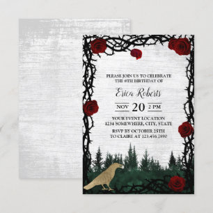 Invitation Fairy Tale Forest Rose & Thorn Gold Birthday