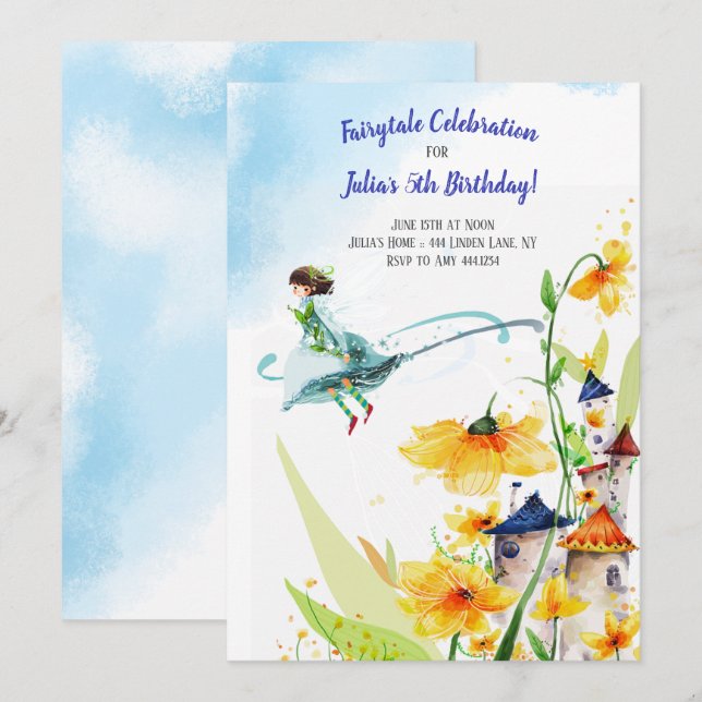 Invitation Fairy tale Garden Anniversaire (Devant / Derrière)