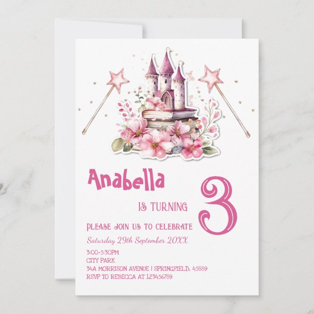 Invitation Fairy Tale Pink Anniversaire de enfant Party (Devant)