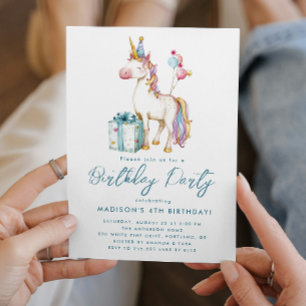 Invitation Fairy Tale Unicorn rose violet fête d'anniversaire