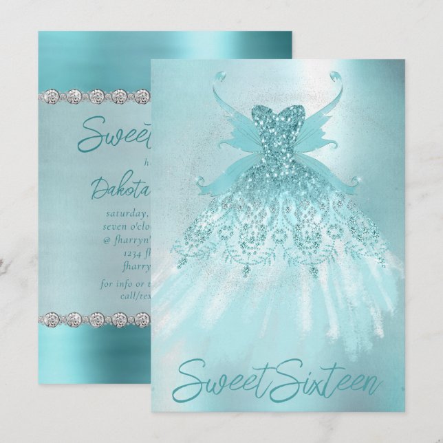 Invitation Fairy Wing Mint Gown | Luxe Pearl Green Aqua Sheen (Devant / Derrière)