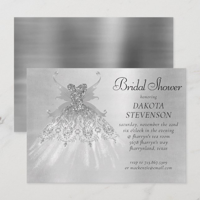 Invitation Fairy Wing Silver Gown | Platine Faux Sheen (Devant / Derrière)