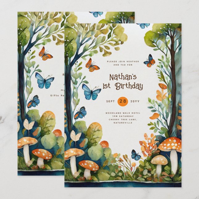 INVITATION FAIRYCORE NATURE BABYSHOWER 1ER ANNIVERSAIRE TOUT  (Devant / Derrière)