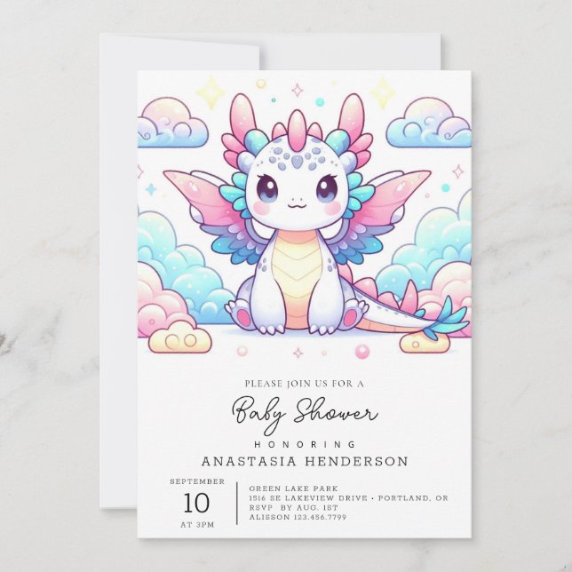 Invitation Fairytale Baby shower moderne Dragon (Devant)