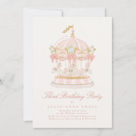 Invitation Fairytale Bows Pink Girl Carousel Birthday Party