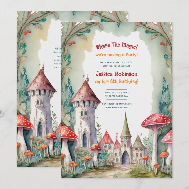 Invitation Fairytale Castle Fairycore Princess Birthday Girl (Devant / Derrière)