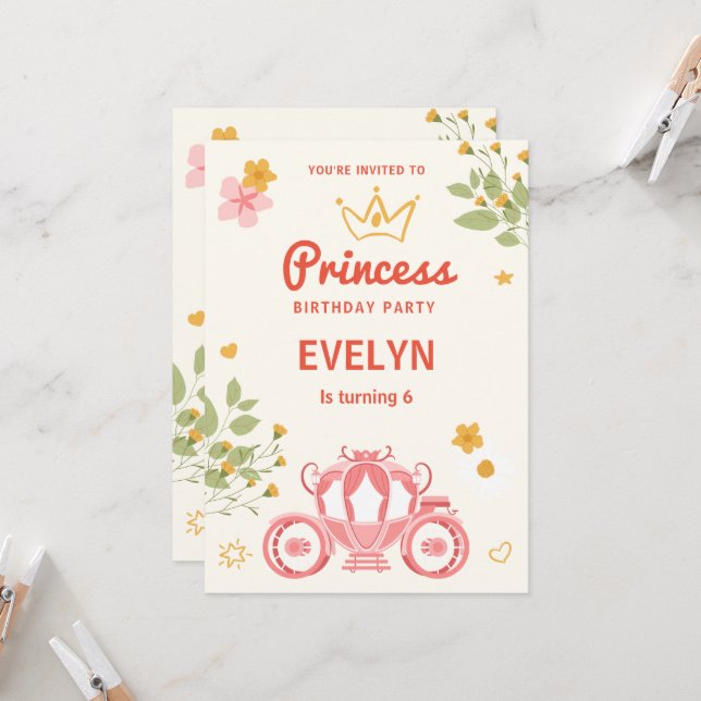 Invitation Fairytale Floral Princess photo Anniversaire (Devant/Arrière en situation)