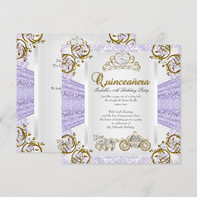 Invitation Fairytale Lavender Quinceanera 15e anniversaire 2 (Devant / Derrière)
