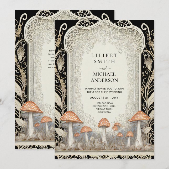 Invitation Fairytale Mariage Fairycore Mushrooms Forest (Devant / Derrière)