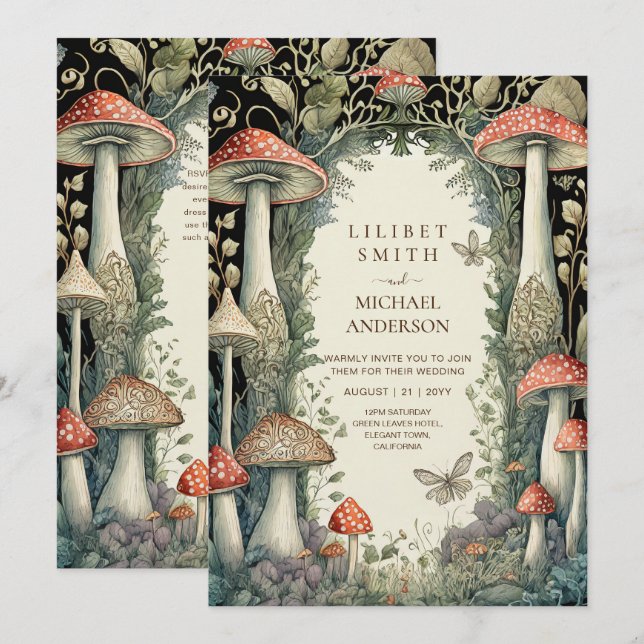 Invitation Fairytale Mariage Fairycore Mushrooms Forest (Devant / Derrière)