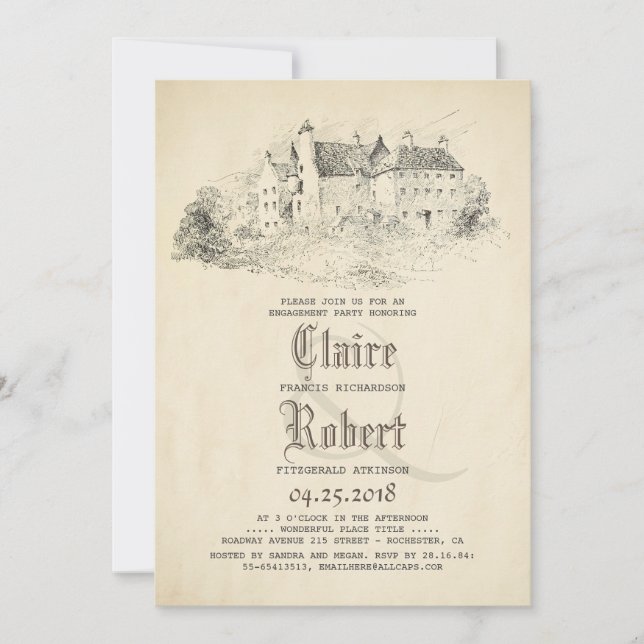 Invitation Fairytale Old Castle Partie Vintage d'engagement (Devant)
