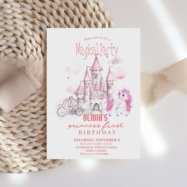 Invitation Fairytale Pink Castle unicorn Princess Anniversair (Créateur téléchargé)
