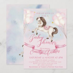 Invitation Fairytale Pony Stars Baby shower de ballons roses