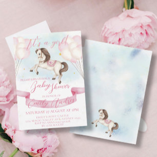 Invitation Fairytale Pony Stars Baby shower de ballons roses