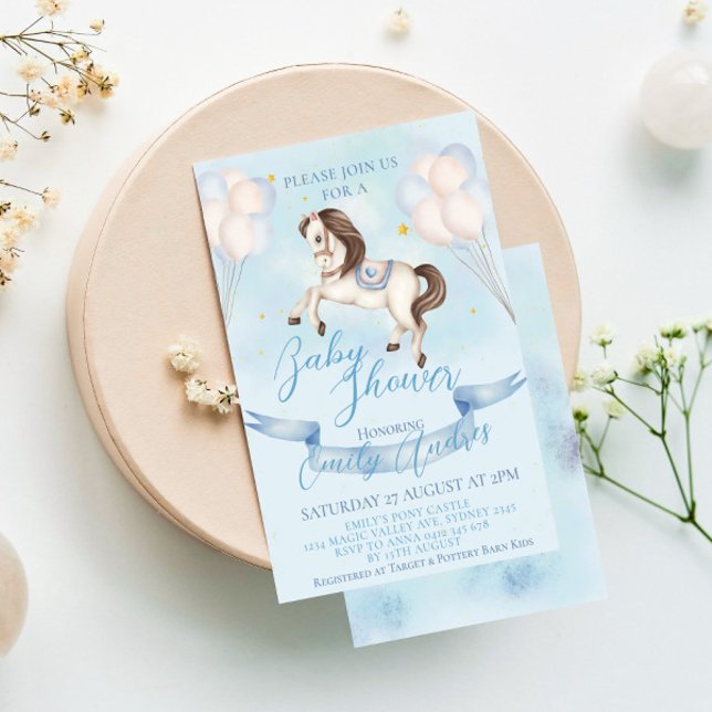 Invitation Fairytale Pony Stars Ballons Baby shower Boy (Créateur téléchargé)