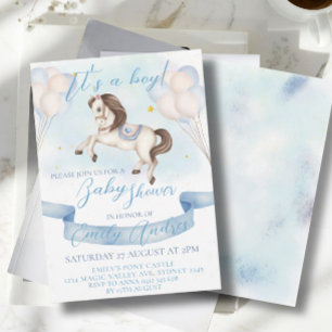 Invitation Fairytale Pony Stars Ballons Baby shower Boy