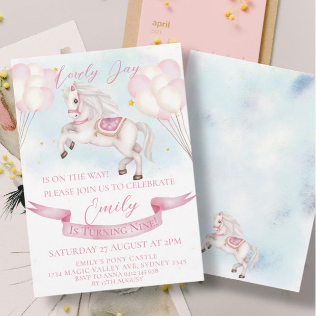 Invitation Fairytale Pony Stars Balloons Anniversaire Fille (Créateur téléchargé)