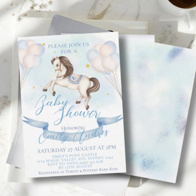 Invitation Fairytale Pony Stars Blue Balloons Baby shower (Créateur téléchargé)